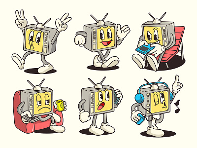Cute Television Characters characters design features illustration mascot retro