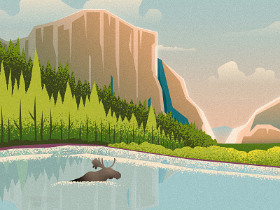 Yellowstone Series (Part Two) design dkng el capitan illustration mezzo mezzo tint moose mountains national parks nature parks shading summer texture tree vacation waterfall yellowstone