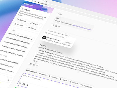 RoboWord (Chat) - Chrome extension assistant for wording ai convert ai rewrite ai summary card card component chrome extention dashboard element extention ui component web design