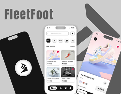 FleetFoot E-Commerce Mobile App advertising animation app design brand identity branding design designer e commerce figma graphic design illustration logo mobile app ui uiux