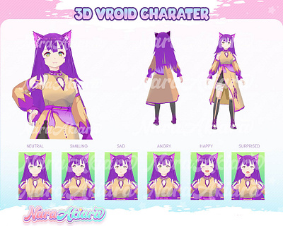 Stand Out with Purple Hair Cat Girl 3D Vroid Model 3dchaarcter 3dcharacter 3dvroid