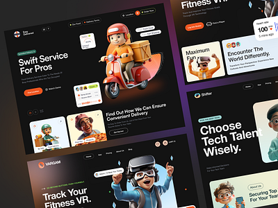 [Dark Mode] Header Exploration with 3D Illustration agency ai delivery digital elementor fitness framer header hero hr landing management marketing page service ui vr webflow website wordpress