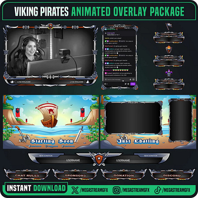 Viking Pirates Stream Overlay Package | Viking Twitch Overlay viking theme screen