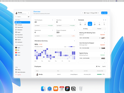 HR Management Dashboard attendance charts company dashboard dashboard design data visual employee hr hr dashboard human resource management management dashboard manager meeting payroll performance product design saas stats ui