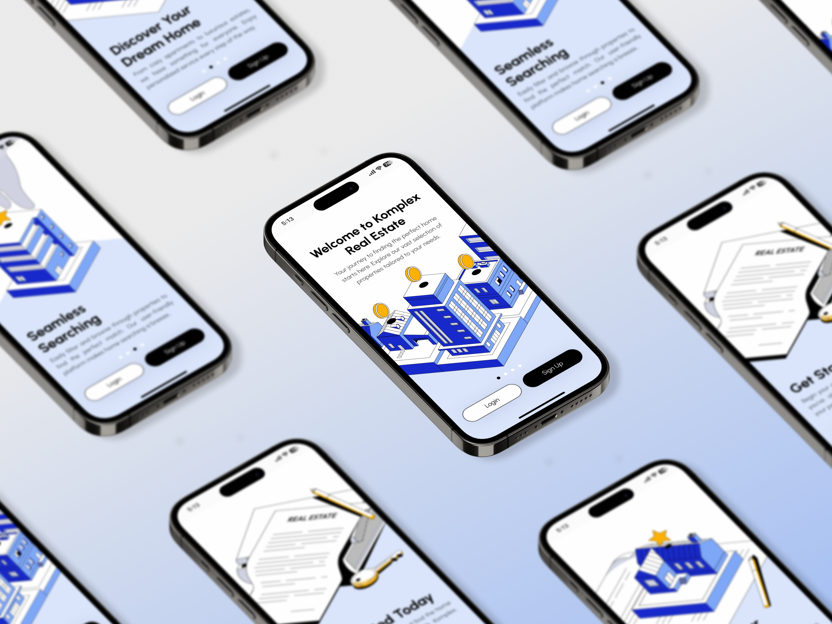 Komplex - On Boarding Screen adobe illustrator branding building design figma isometric on boarding real estate screen splash screen ui ux vector