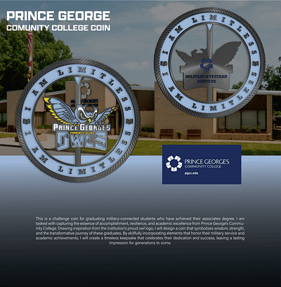 PRINCE GEORGE COMUNITY COLLEGE COIN 3d animation branding coin comemorative crypto design graphic design illustration logo ui