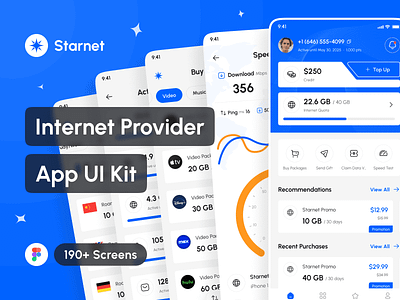 Starnet - Internet Provider App UI Kit app app design application case study design design system figma interface internet app internet provider app internet service provider mobile portfolio project speed test template ui ui design ui kit uiux