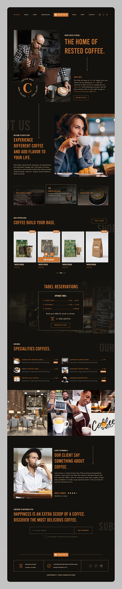 Coffee Shop Landing Page Website - SippinSpot cafe coffee coffee bean coffee cup coffee shop coffeeshop drink ecommerce home page illustration landing page latte minimal starbucks ui ux web web design website website design