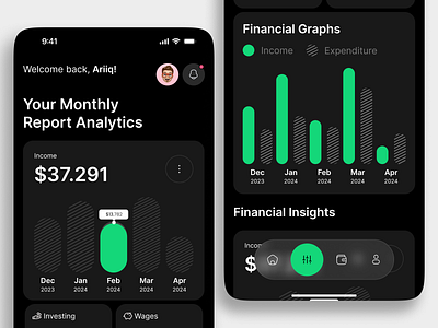 Finance Management App bank app m dark ui figma finance financeapp fintech investment investment app ios app minimalist mobile app mobile bank mobile banking money management online banking personal finance credit transaction user interface wallet