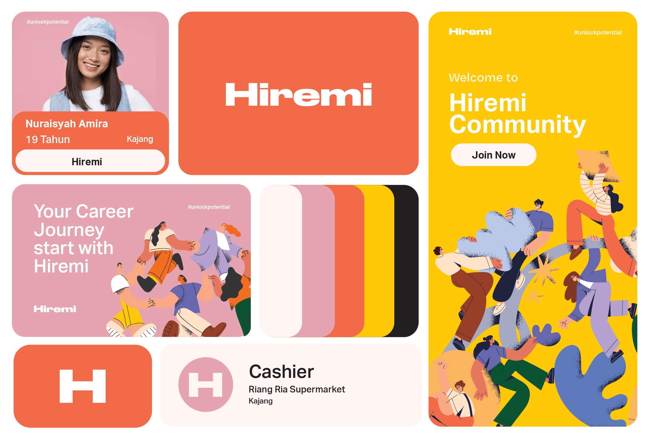 Hiremi App Look & Feel - Bento Presentation bento design graphic design layout logo mobile mobile apps ui visual design