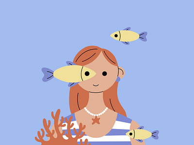 Море вектор векторная иллюстрация девочка девочка на море девочка с рыбками дизайн персонажа иллюстрация кораллы летняя иллюстрация милая иллюстрация милый персонаж минималистичная иллюстрация море морская иллюстрация морские рыбки плоский стиль рыбки рыжие волосы стиль минимализм флэт иллюстрация