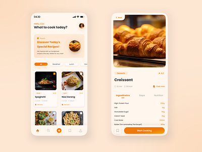 Resepedia - Recipe Mobile App design food mobile app orange recipe ui ux