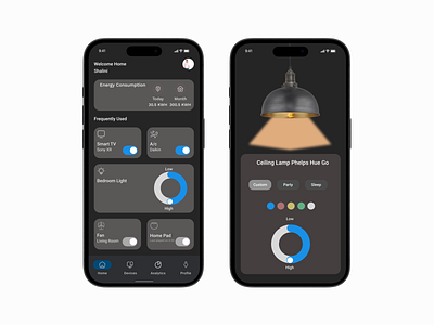 Smart Home App android assistant automation control dark darkmode design device gadget home house ios iot lamp remote control smart smarthome tech ui ux