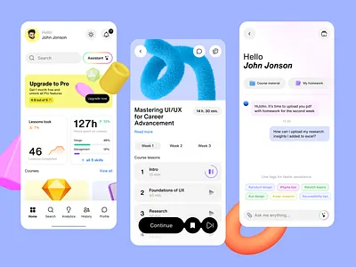 AI-Powered Career Guidance App - AI assistant and Home page ai app ai chat design ai powered analytics application chat screen course screen dashboard home page ui