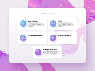 Services branding creative design developer development gradient graphic design house illustration page section services software ui website