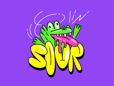 Sour lettering animal art character crocodile fun graphic design illustration lettering logo neon sour vector