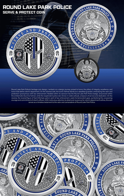 ROUND LAKE PARK POLICE SERVE & PROTECT COIN 3d animation branding coin comemorative crypto design graphic design illustration logo ui