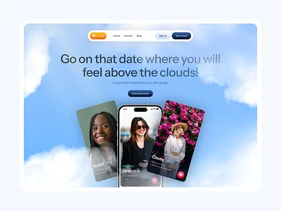 Concept: Dating App Landing Page app blue cloud dating design hero mobile parallax sky ui website