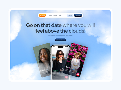 Dating App Landing Page app blue cloud dating design hero mobile parallax sky ui website