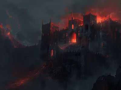 Eerie Mountain Castle - Concept art 2d anime castle concept art dark fantasy digital art fantasy art illustration mountain