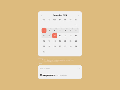 Calendar with legend calendar card component item leave legend modal product design selected setting ui component web design