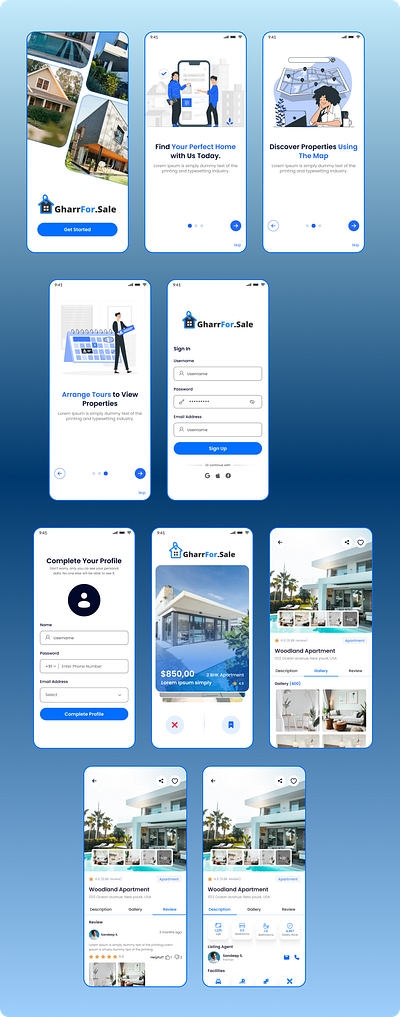 Real Estate App Mobile UI Screens graphic design mobile app ui ui design ux