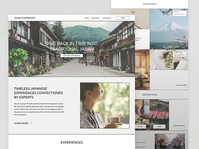 Japan Travel Agency Landing brown colour brown palette clean flat ui green palette grid japan japanese minimalist oganic colours travel agency travel website vacation website white color white palette white website