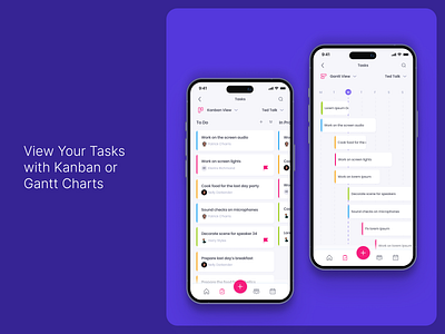 Task Management App - Kanban & Gantt View chart design gantt kanban mobile mobile design purple task task management ui uidesign
