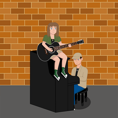 Friends are playing music on the street graphic design illustration vector