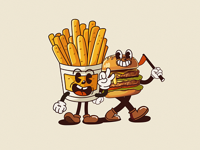 Burger + French fries illustration branding design illustration