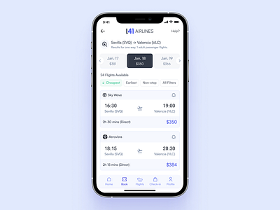 Search Results UI Design for L41 Airlines - Flight Booking booking figma flight mobile mobile app mobile ui results search search results tag ui