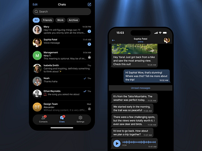Secure Messenger App — Case Study app chats communication contacts dark design encryption group chats interface media sharing messenger mobile privacy profile secure social social media ui ux voice messages