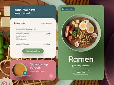 Bento Box - Ramen delivery 3d 3d art 3d designer bento box blender branding colors figma ui ui trends ux web design