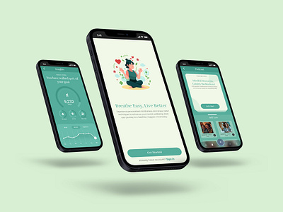 "BreatheBetter" Mobile App Screens calmdesign dailyui digitalwellness interfacedesign mentalhealthapp mindfuldesign mobileappdesign productdesign uidesign uxdesign