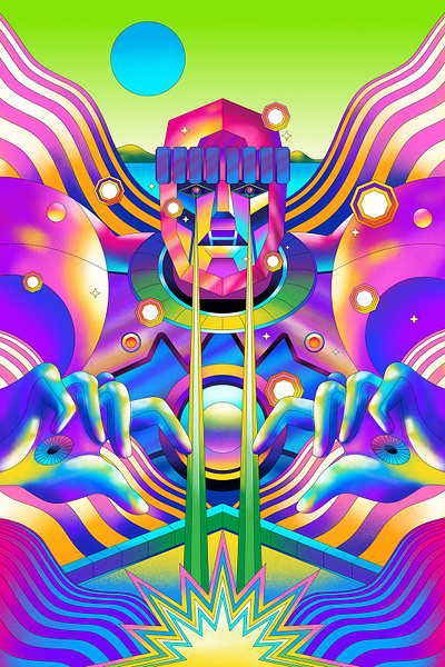 Sentinel - Danger Room Xmen art show 90s men affinity art direction art show color colour comic comic book design graphic graphic novel illustration illustrator kirby marvel men psychedelic retro sentinel vector