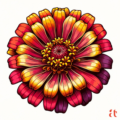 Vibrant Zinnia Elegance by Aravind Reddy Tarugu aravind art botanical colorful craftsmanship design detailed digital art flower gradient illustration nature precision reddy tarugu vector vibrant zinnia