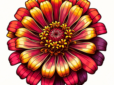 Vibrant Zinnia Elegance by Aravind Reddy Tarugu aravind art botanical colorful craftsmanship design detailed digital art flower gradient illustration nature precision reddy tarugu vector vibrant zinnia