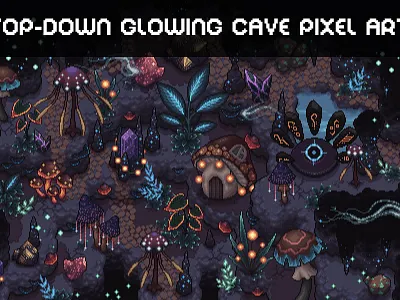 Glowing Cave Top-Down Tileset 2D Pixel Art 2d art asset assets cave fantasy game game assets gamedev illustration indie indie game pixel pixelart pixelated rpg tileset tilesets top down topdown