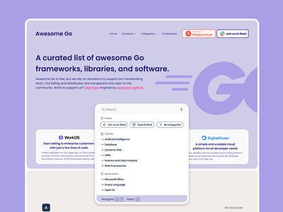 Awesome Go Page Redesign background design github go homepage landingpage list programming redesign searchbox ui ux