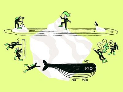 The explorers design discovery doodle explorer flat friendly fun green iceberg illustration minimal ocean people sea simple surrealism team teamwork ui vector