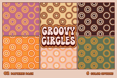02 Groovy Circles Seamless Patterns pack 1970 70s background branding circle circles flat geometric graphic design groove groovy pattern patterns retro seamless textil texture vector vintage warm
