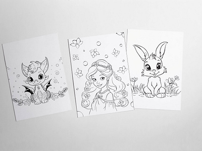 Children coloring pages activities animal art beautiful children coloring page dragon princess rabbit