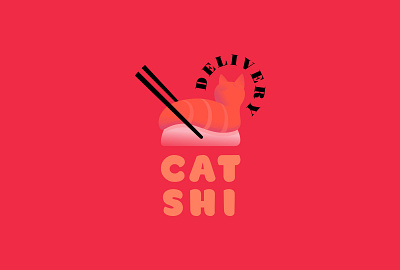 Catshi Sushi Delivery Logo brand branding cat delivery food gradient illustration logo logotype noodles rice roll sushi