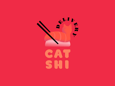 Catshi Sushi Delivery Logo brand branding cat delivery food gradient illustration logo logotype noodles rice roll sushi