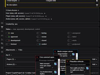 "Targets". Project page screenshot. dark