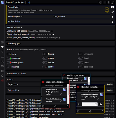 "Targets". Project page screenshot. dark