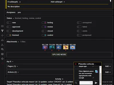 "Targets". Target page screenshot. dark