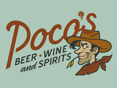 Poco's Beer, Wine, and Spirits Full Logo Lockup arkansas bandana beer branding cowboy flat hunter oden illustration liquor lockup mascot typography vintage