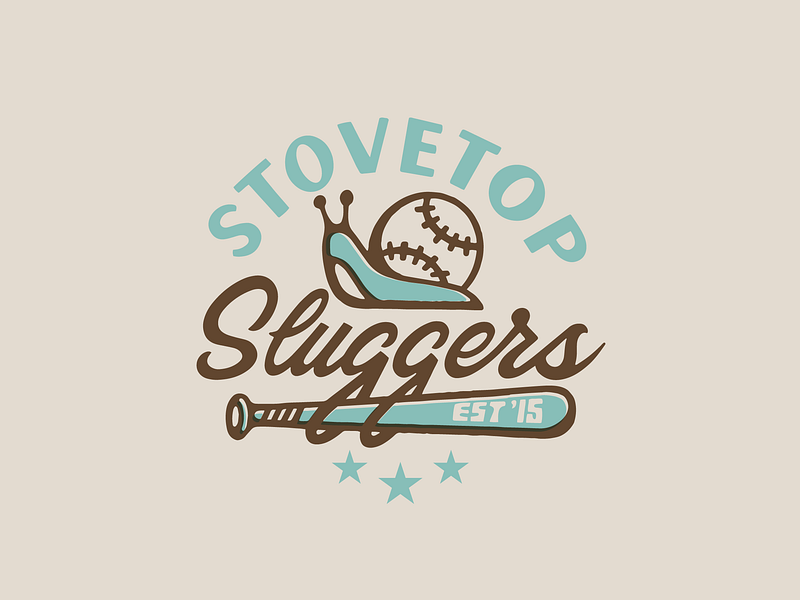 Stovetop Sluggers badge baseball branding coffee grand logo print rapids roaster screen slug slugger softball stove summer top tshirt