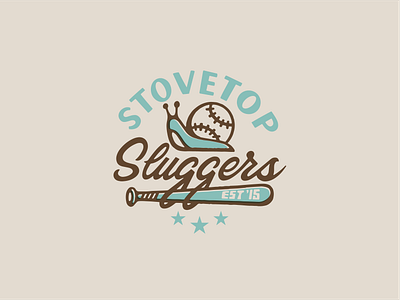 Stovetop Sluggers badge baseball branding coffee grand logo print rapids roaster screen slug slugger softball stove summer top tshirt